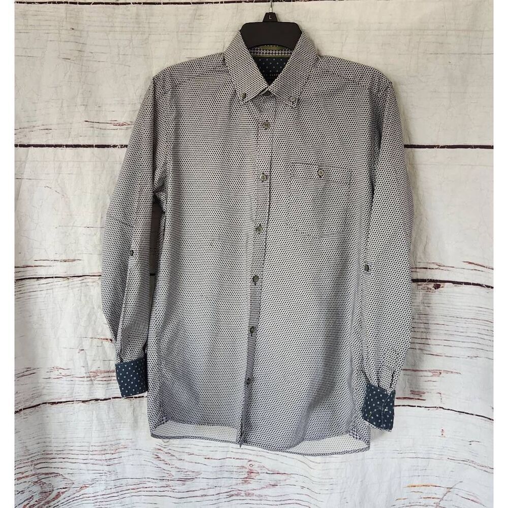 Ted Baker London Roll Tab Sleeve Button Front Print Shirt Size Medium
